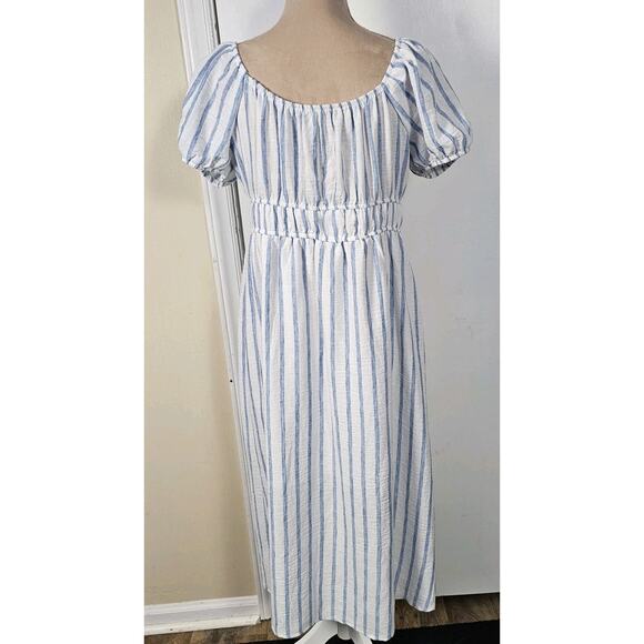 Free for All Dress Women’s Puff Sleeve Cottage Milkmaid Blue White Stripe Sz XL - Picture 4 of 7